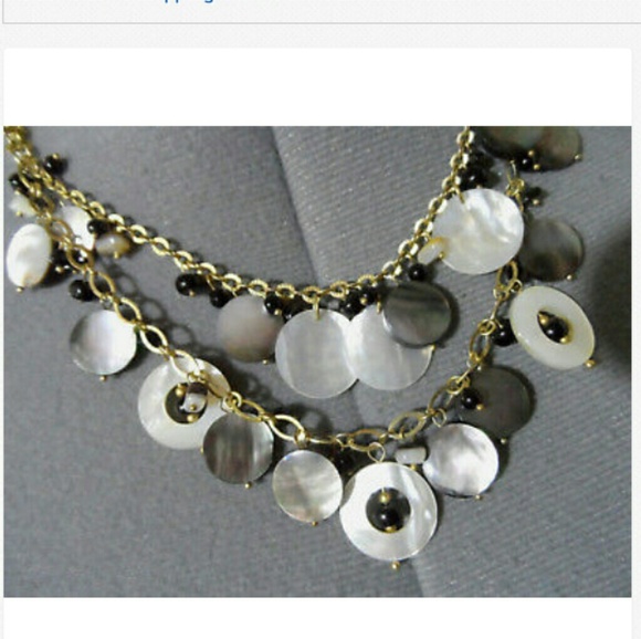 Double layer strand Mother of Pearl Beads Necklace 20-22" Gold tone Boho Gypsy - Picture 3 of 5